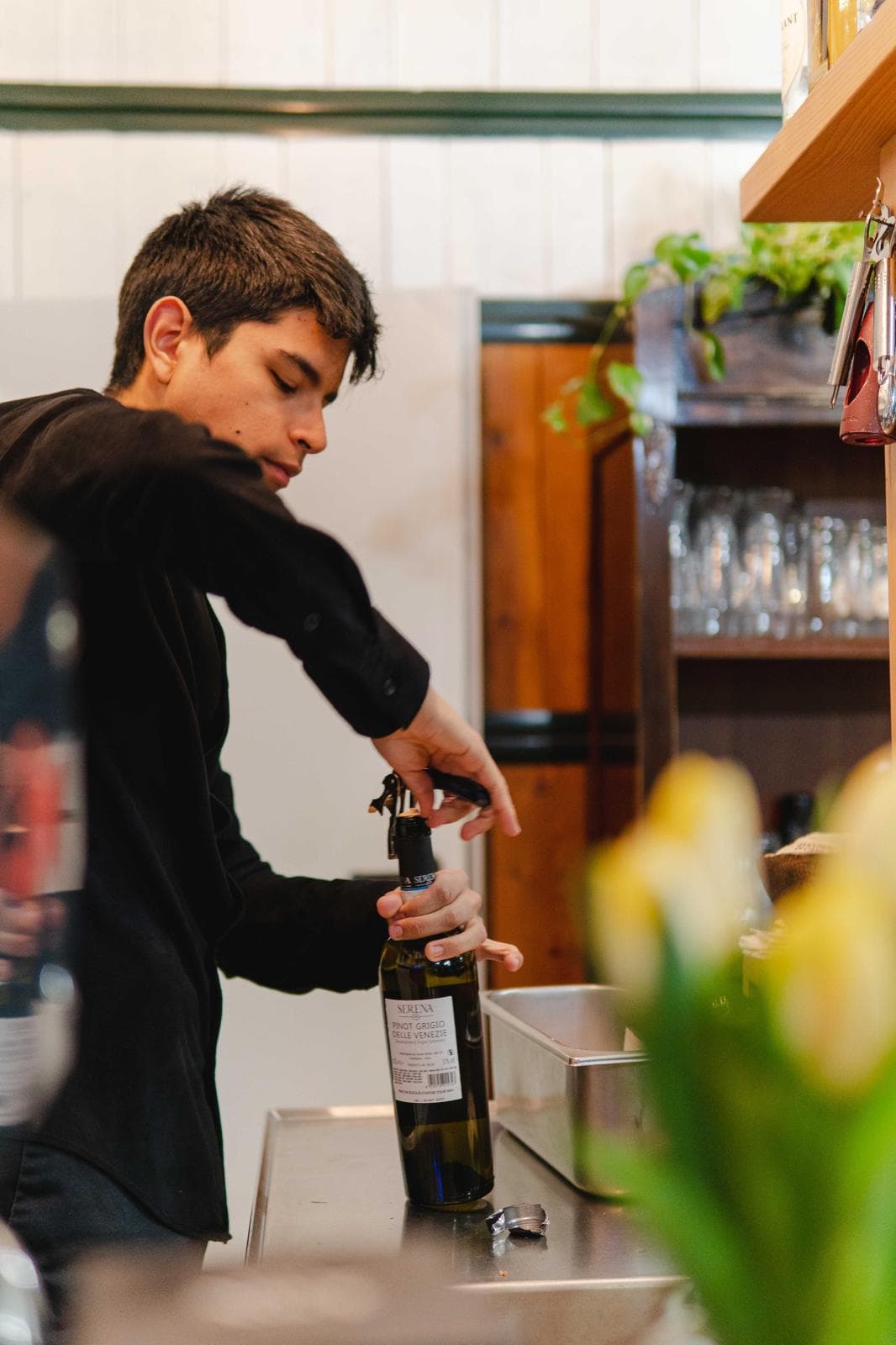 Opening a bottle of wine