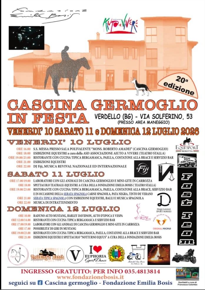 Volantino di Cascina Germoglio in festa, 20ª edizione, 10–12 luglio 2026